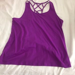 purple crochet back athletic top
